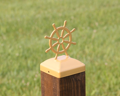 4x4 Ship Wheel Post Cap - exteriorplastics - Post Cap - plastic fencing - coastal decoration - nautical decorations - beach house decorations - Florida landscaping - coastal landscaping - nautical landscaping - nautical fences - nautical gates - home improvement - home decor - fencing and barriers