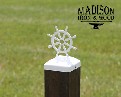 4x4 Ship Wheel Post Cap - exteriorplastics - Post Cap - plastic fencing - coastal decoration - nautical decorations - beach house decorations - Florida landscaping - coastal landscaping - nautical landscaping - nautical fences - nautical gates - home improvement - home decor - fencing and barriers