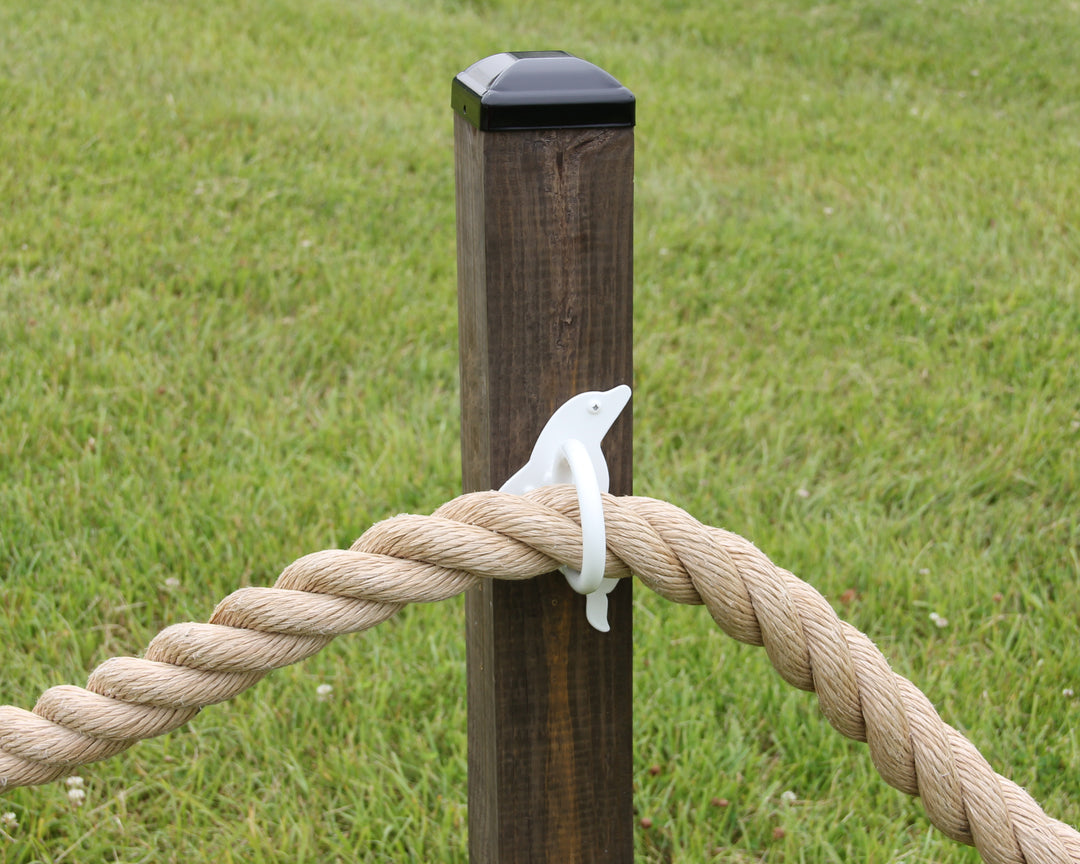 Metal Dolphin Nautical Rope Fence Bracket, Light Strand Holder - exteriorplastics - Post Cap - plastic fencing - coastal decoration - nautical decorations - beach house decorations - Florida landscaping - coastal landscaping - nautical landscaping - nautical fences - nautical gates - home improvement - home decor - fencing and barriers