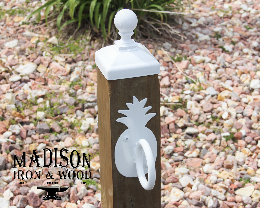 Metal Pineapple Nautical Rope Fence Bracket, Light Strand Holder - exteriorplastics - Post Cap - plastic fencing - coastal decoration - nautical decorations - beach house decorations - Florida landscaping - coastal landscaping - nautical landscaping - nautical fences - nautical gates - home improvement - home decor - fencing and barriers