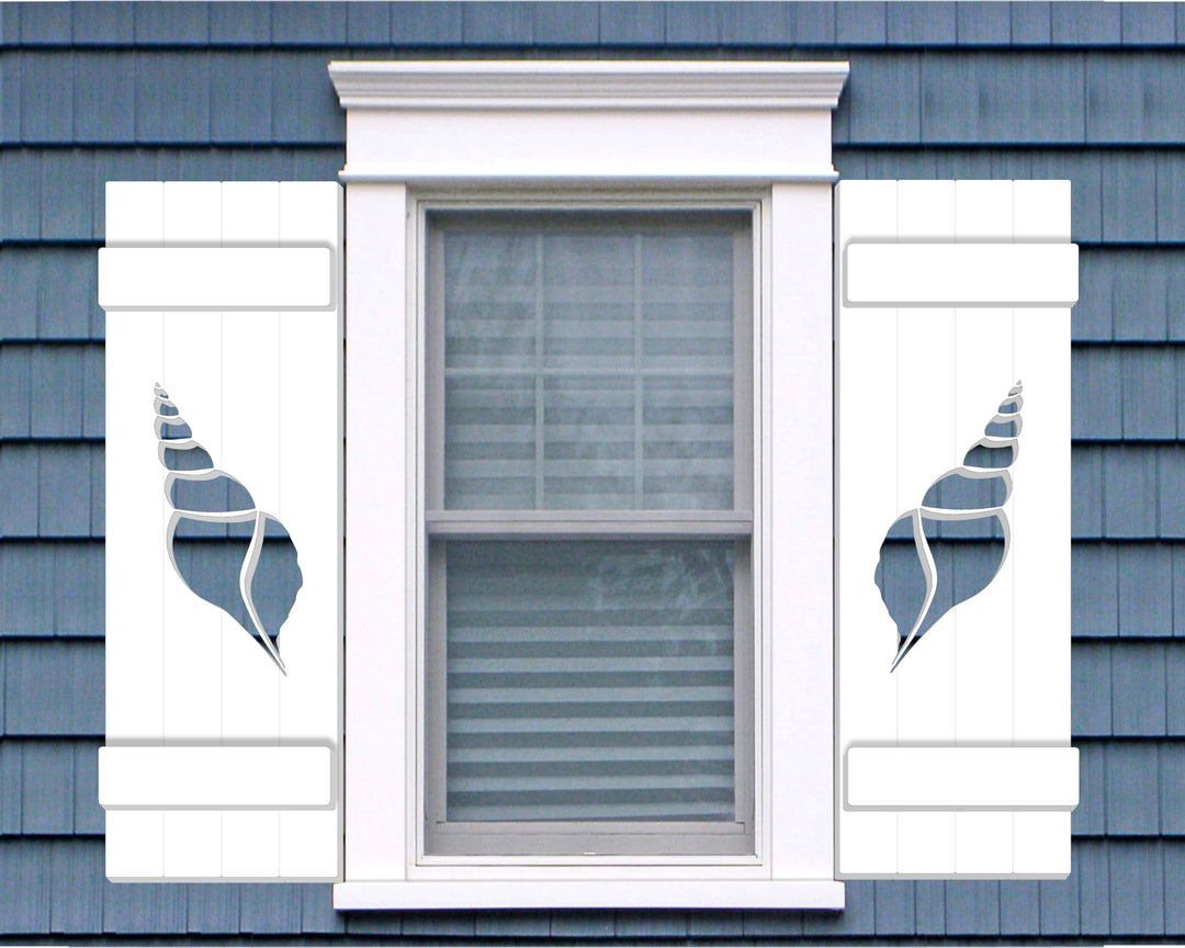 Conch Shell Design Plastic Window Shutters (Sold in Pairs) - exteriorplastics - Mailbox Accessories - plastic fencing - coastal decoration - nautical decorations - beach house decorations - Florida landscaping - coastal landscaping - nautical landscaping - nautical fences - nautical gates - home improvement - home decor - fencing and barriers