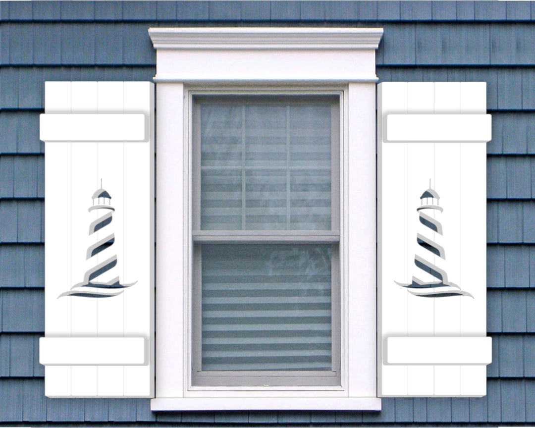 Lighthouse Design Plastic Window Shutters (Sold in Pairs) - exteriorplastics - Mailbox Accessories - plastic fencing - coastal decoration - nautical decorations - beach house decorations - Florida landscaping - coastal landscaping - nautical landscaping - nautical fences - nautical gates - home improvement - home decor - fencing and barriers