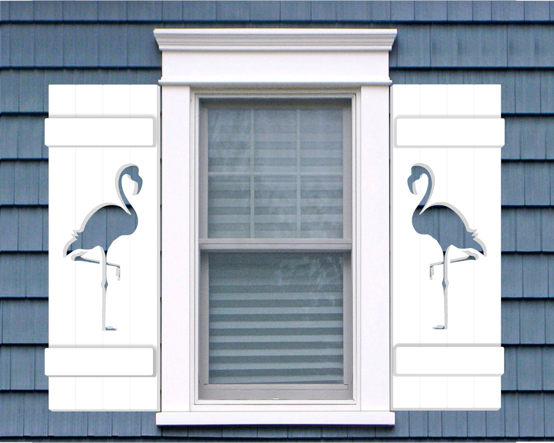 Flamingo Design Plastic Window Shutters (Sold in Pairs) - exteriorplastics - Mailbox Accessories - plastic fencing - coastal decoration - nautical decorations - beach house decorations - Florida landscaping - coastal landscaping - nautical landscaping - nautical fences - nautical gates - home improvement - home decor - fencing and barriers