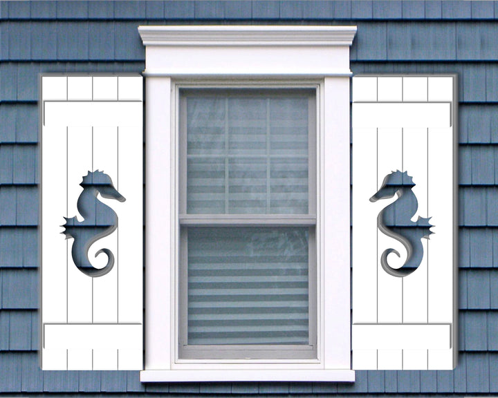 Sea Horse Design Plastic Window Shutters (Sold in Pairs) - exteriorplastics - Mailbox Accessories - plastic fencing - coastal decoration - nautical decorations - beach house decorations - Florida landscaping - coastal landscaping - nautical landscaping - nautical fences - nautical gates - home improvement - home decor - fencing and barriers