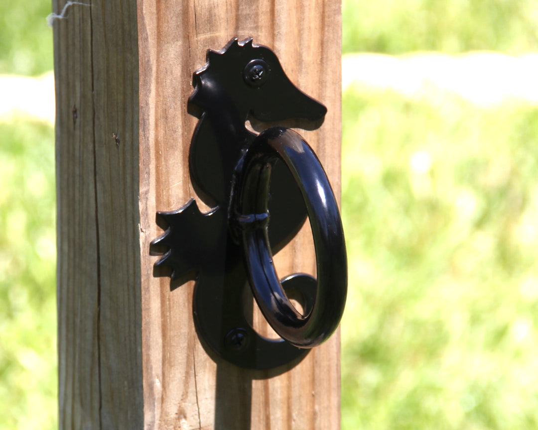 Metal Seahorse Nautical Rope Fence Bracket, Light Strand Holder - exteriorplastics - Post Cap - plastic fencing - coastal decoration - nautical decorations - beach house decorations - Florida landscaping - coastal landscaping - nautical landscaping - nautical fences - nautical gates - home improvement - home decor - fencing and barriers