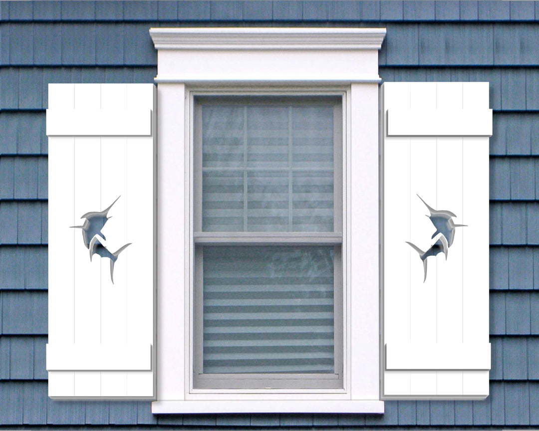 Sword Fish Design Plastic Window Shutters (Sold in Pairs) - exteriorplastics - Mailbox Accessories - plastic fencing - coastal decoration - nautical decorations - beach house decorations - Florida landscaping - coastal landscaping - nautical landscaping - nautical fences - nautical gates - home improvement - home decor - fencing and barriers