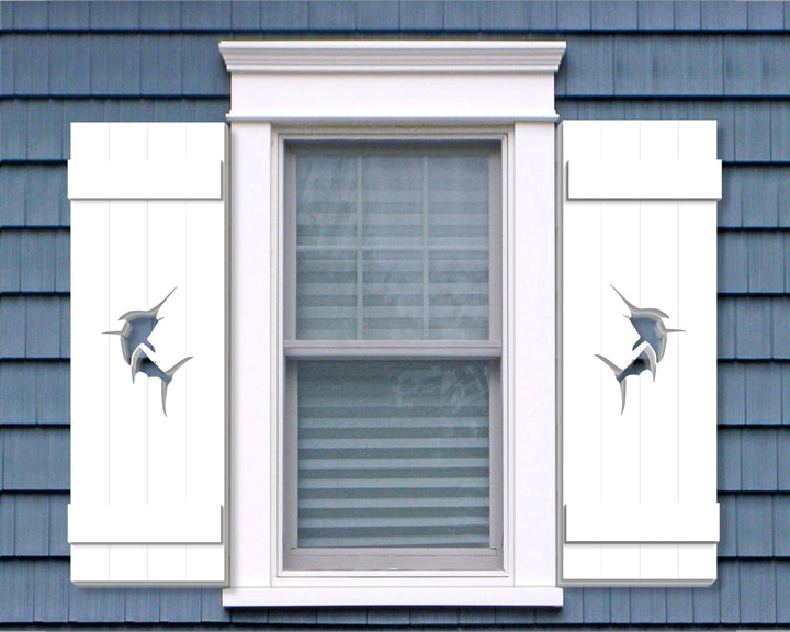 Sword Fish Design Plastic Window Shutters (Sold in Pairs) - exteriorplastics - Mailbox Accessories - plastic fencing - coastal decoration - nautical decorations - beach house decorations - Florida landscaping - coastal landscaping - nautical landscaping - nautical fences - nautical gates - home improvement - home decor - fencing and barriers