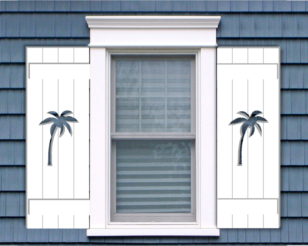 Palm Tree Design Plastic Window Shutters (Sold in Pairs) - exteriorplastics - Mailbox Accessories - plastic fencing - coastal decoration - nautical decorations - beach house decorations - Florida landscaping - coastal landscaping - nautical landscaping - nautical fences - nautical gates - home improvement - home decor - fencing and barriers