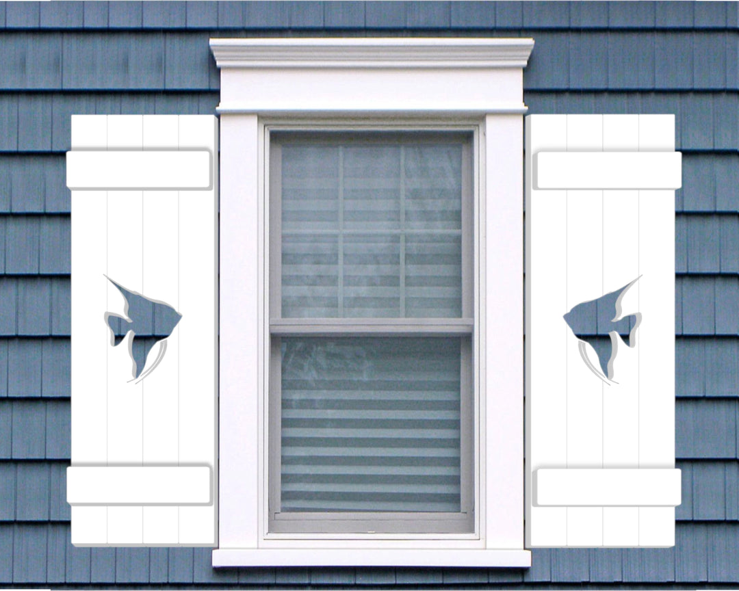 Angle Fish Design Plastic Window Shutters (Sold in Pairs) - exteriorplastics - Mailbox Accessories - plastic fencing - coastal decoration - nautical decorations - beach house decorations - Florida landscaping - coastal landscaping - nautical landscaping - nautical fences - nautical gates - home improvement - home decor - fencing and barriers