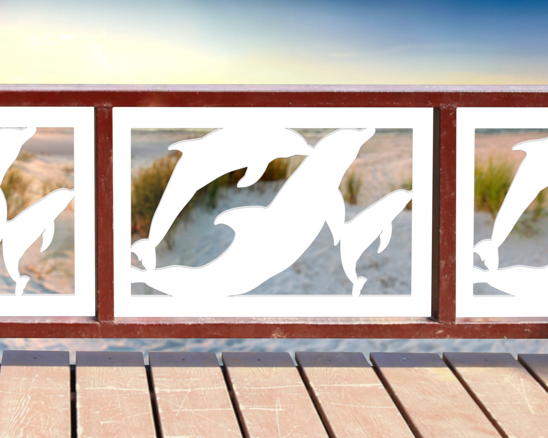 Dolphin Plastic Fence Panel Insert - exteriorplastics - Fence Panels - plastic fencing - coastal decoration - nautical decorations - beach house decorations - Florida landscaping - coastal landscaping - nautical landscaping - nautical fences - nautical gates - home improvement - home decor - fencing and barriers