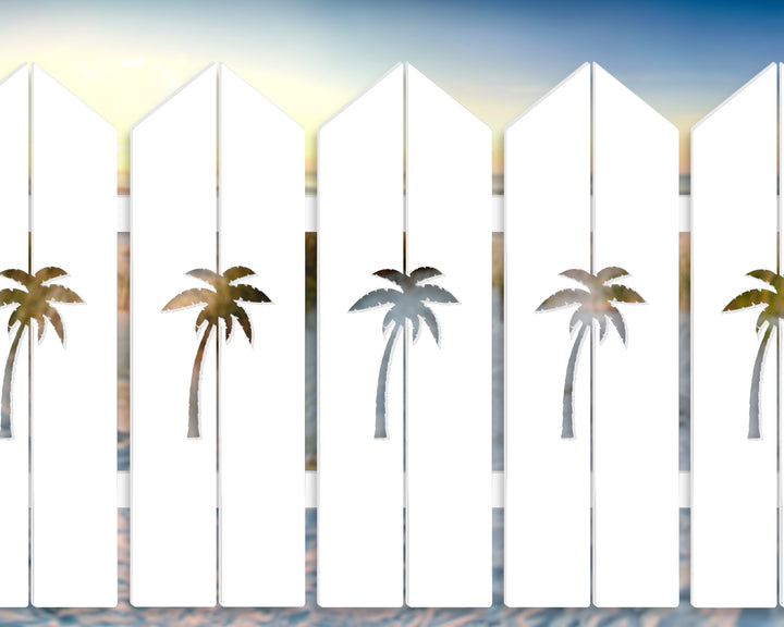 Palm Tree Plastic Picket Fence Panel - 36" Tall - exteriorplastics - Fence Panels - plastic fencing - coastal decoration - nautical decorations - beach house decorations - Florida landscaping - coastal landscaping - nautical landscaping - nautical fences - nautical gates - home improvement - home decor - fencing and barriers