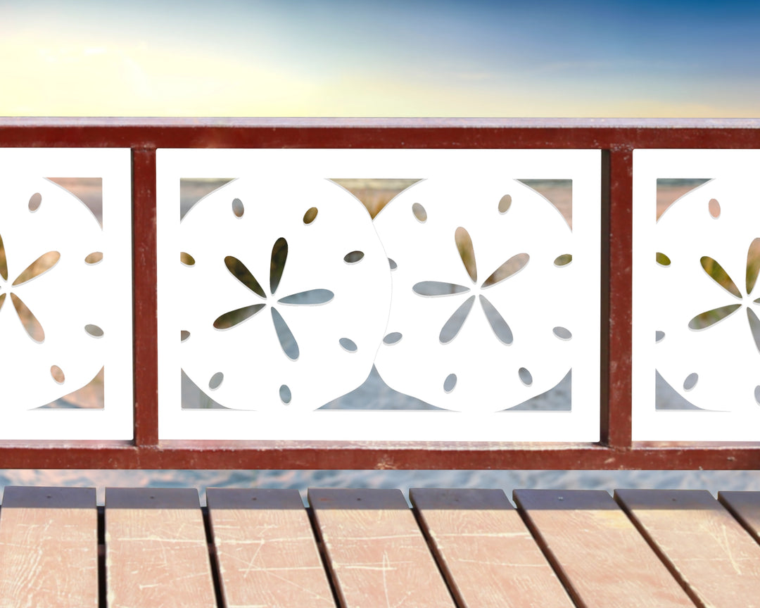 Sand Dollar Plastic Fence Panel Insert - exteriorplastics - Fence Panels - plastic fencing - coastal decoration - nautical decorations - beach house decorations - Florida landscaping - coastal landscaping - nautical landscaping - nautical fences - nautical gates - home improvement - home decor - fencing and barriers